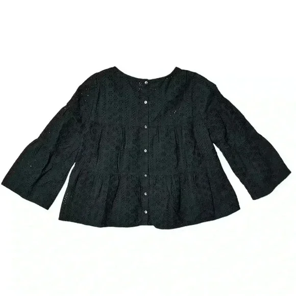 Madewell Eyelet Tiered Button-Back Top bell sleeve Medium - Picture 6 of 8